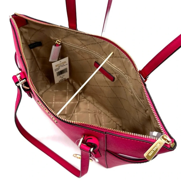 Michael Kors Large Charlotte Tote Bag Luggage Leather Electric Pink - Picture 9 of 12